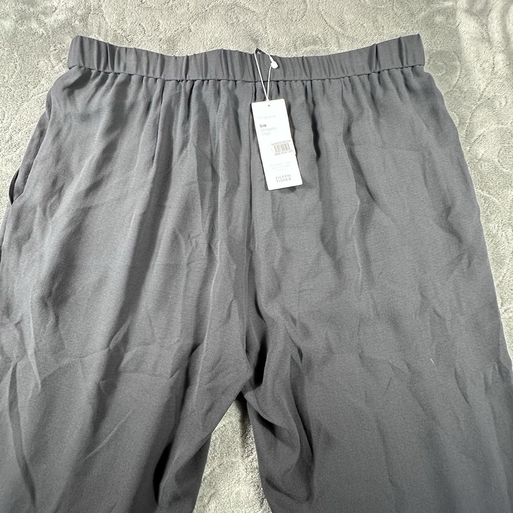 Eileen Fisher Womens Medium Black 100% Silk Georgette Crepe Ankle Pants Luxury - Picture 4 of 12
